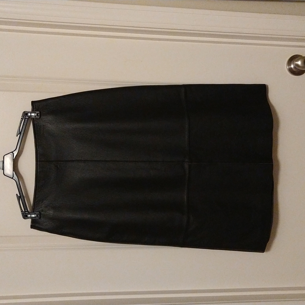 Clio Black Leather Midi Skirt, Size 6
